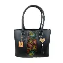 BOLSO VAQUETA ARTESANAL R CANDY FRANJA FLORES BICOLOR NEGRO F