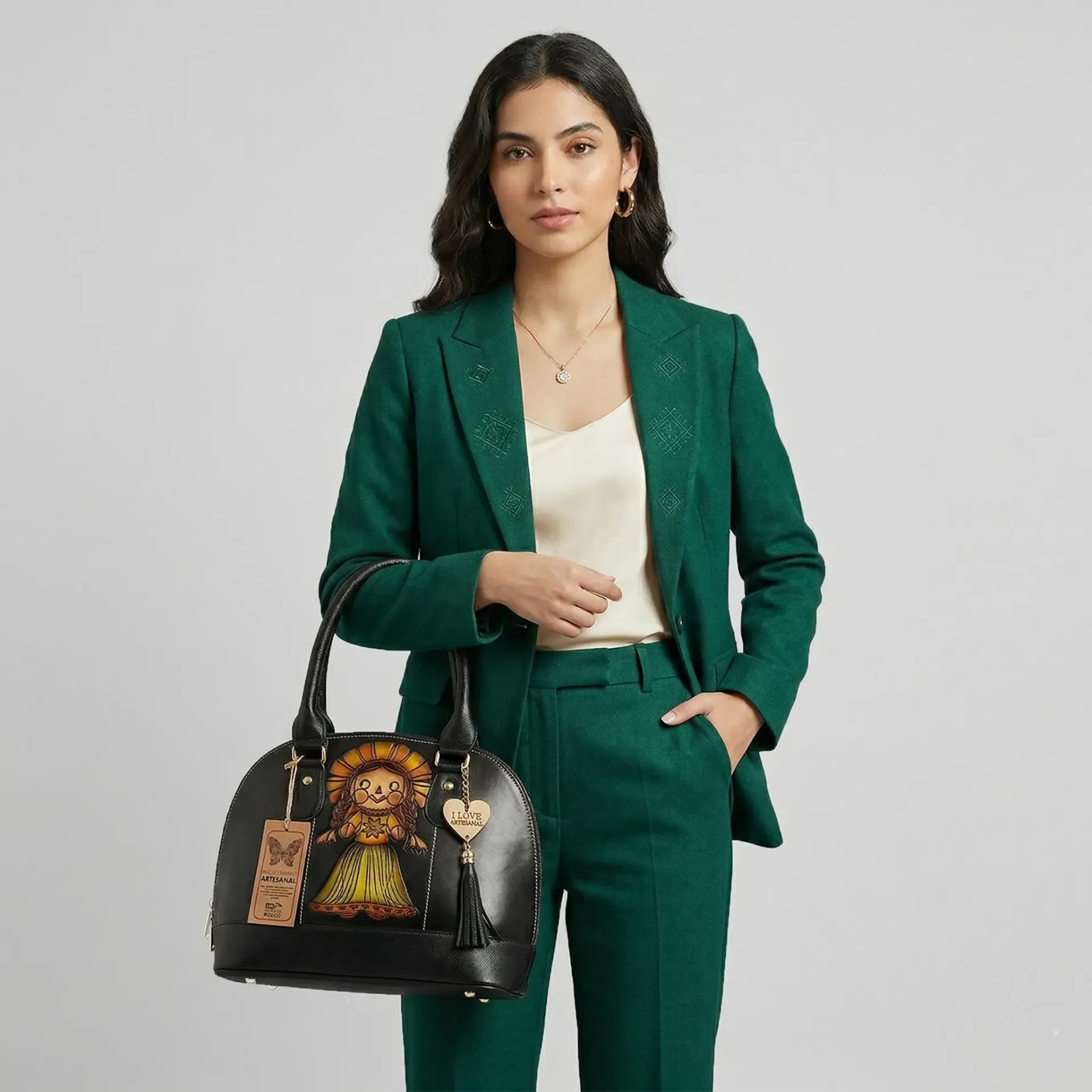 BOLSO VAQUETA ARTESANAL ABIGAIL LELE BICOLOR NEGRO 14