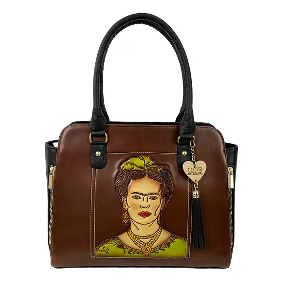 BOLSO VAQUETA ARTESANAL LORENA FRIDA BICOLOR SHEDRON NEGRO 10