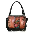 BOLSO VAQUETA ARTESANAL LUCHA FRANJA FLORES BICOLOR SHEDRON NEGRO L
