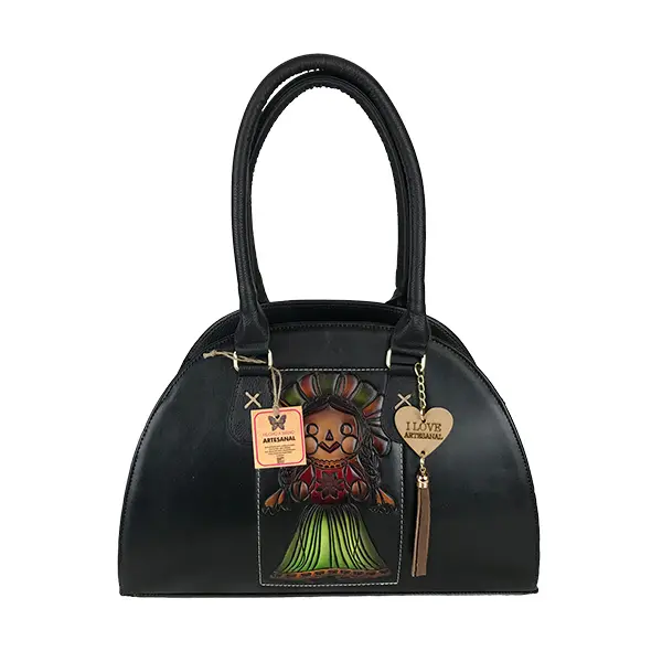 BOLSO VAQUETA ARTESANAL LUNA #1 LELE BICOLOR NEGRO 2