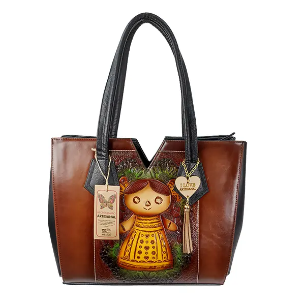 BOLSO VAQUETA ARTESANAL REYNA 2 LELE BICOLOR SHEDRON NEGRO R