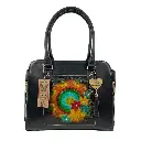 BOLSO VAQUETA ARTESANAL LORENA MANDALA BICOLOR NEGRO J