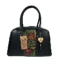 BOLSO VAQUETA ARTESANAL SOL FRANJA FLORES BICOLOR NEGRO G
