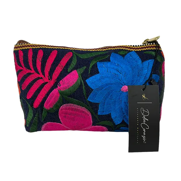 [C02PBNEG] COSMETIQUERA PIEL  (FLORES BORDADO SHEDRON)