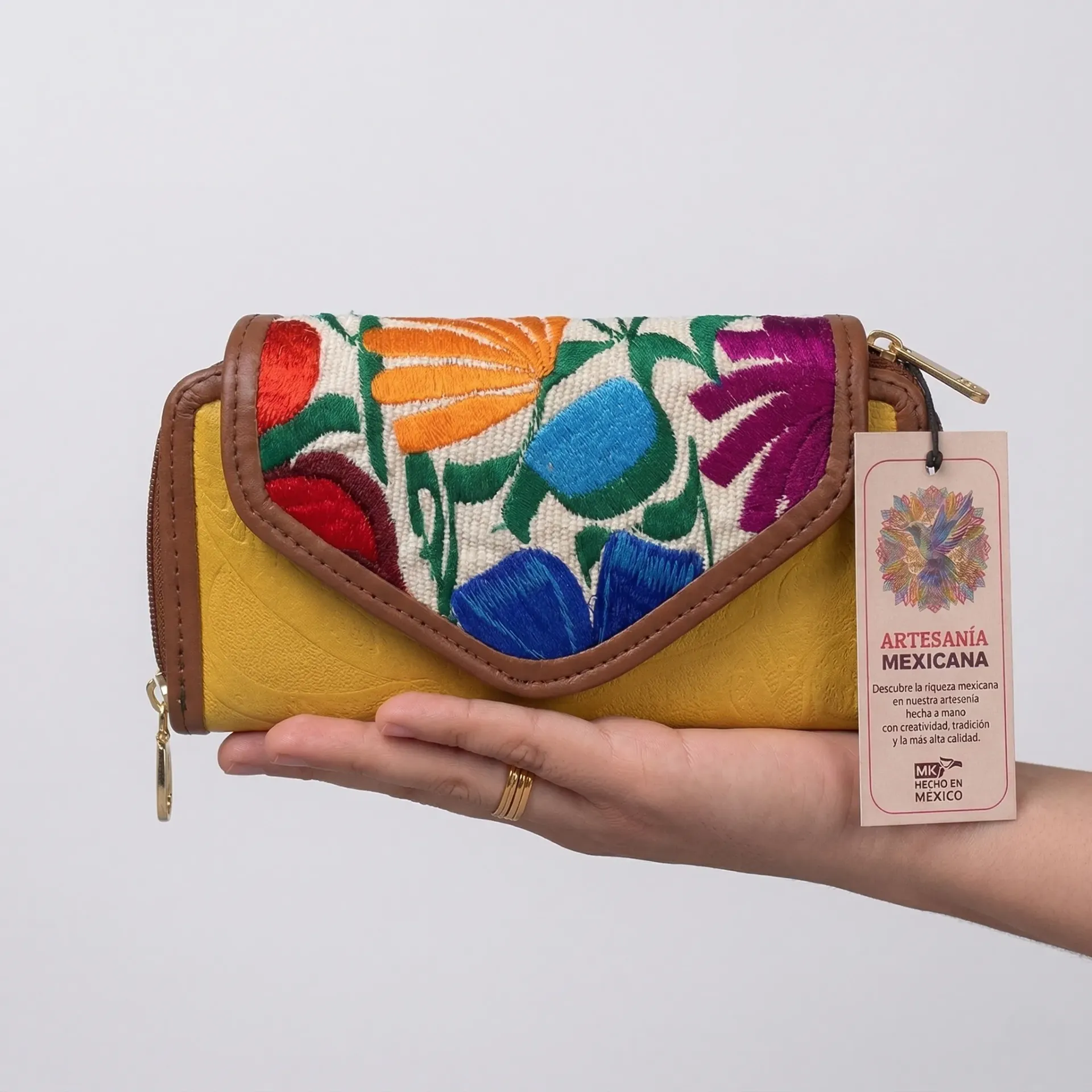 [C03KAPFBAMA] CARTERA KARO PIEL COLORES (BORDADO AMARILLO B)