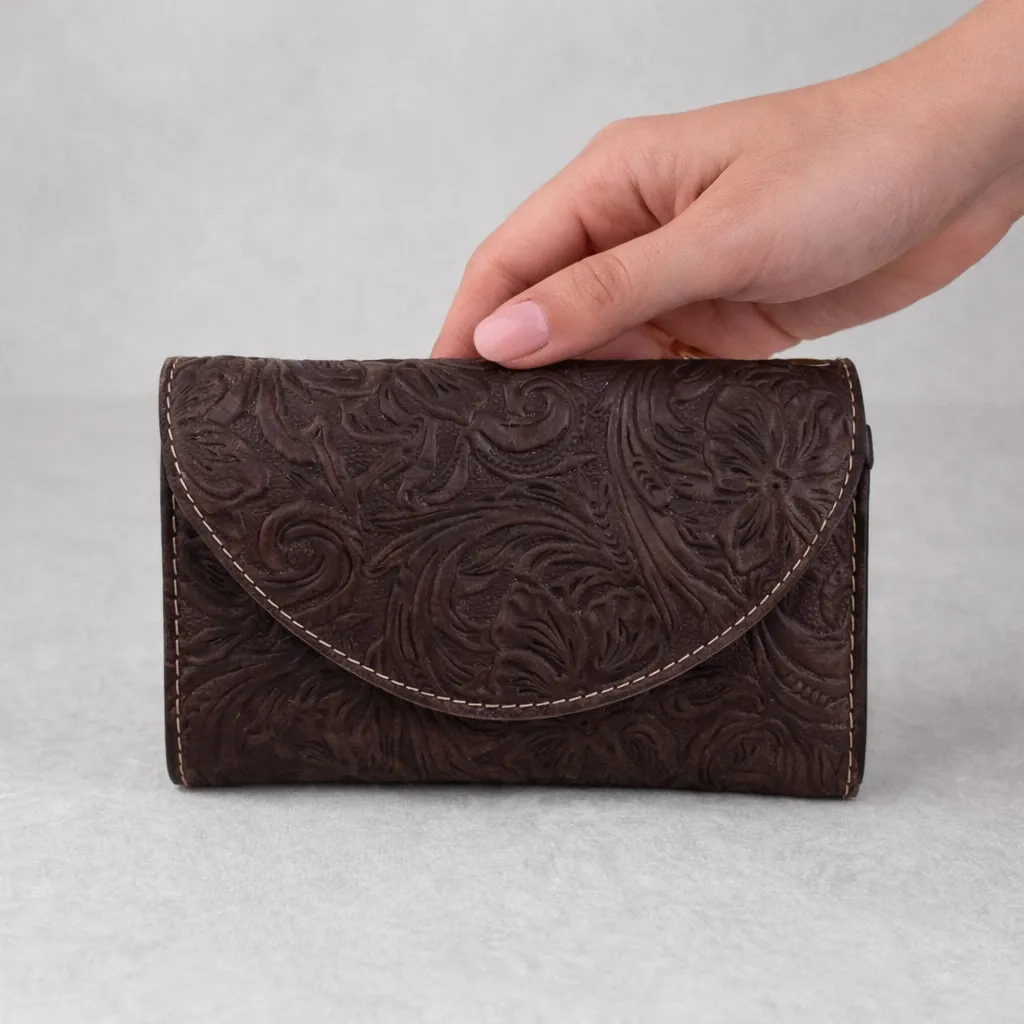 [P7PCPFCAF] PORTACEL PIEL (FLORES CAFÉ)