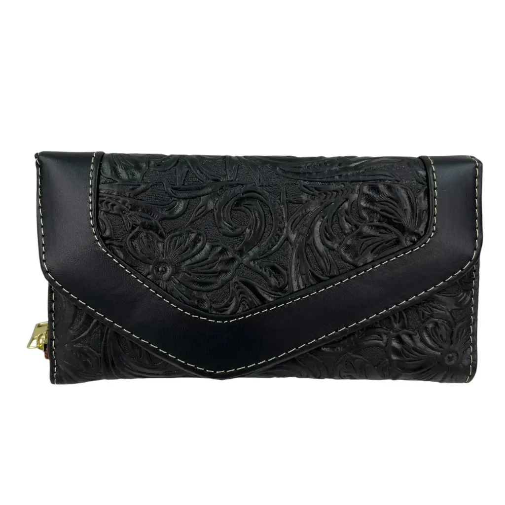 [C07GIPFNEG] CARTERA GINA PIEL  (FLORES NEGRO)
