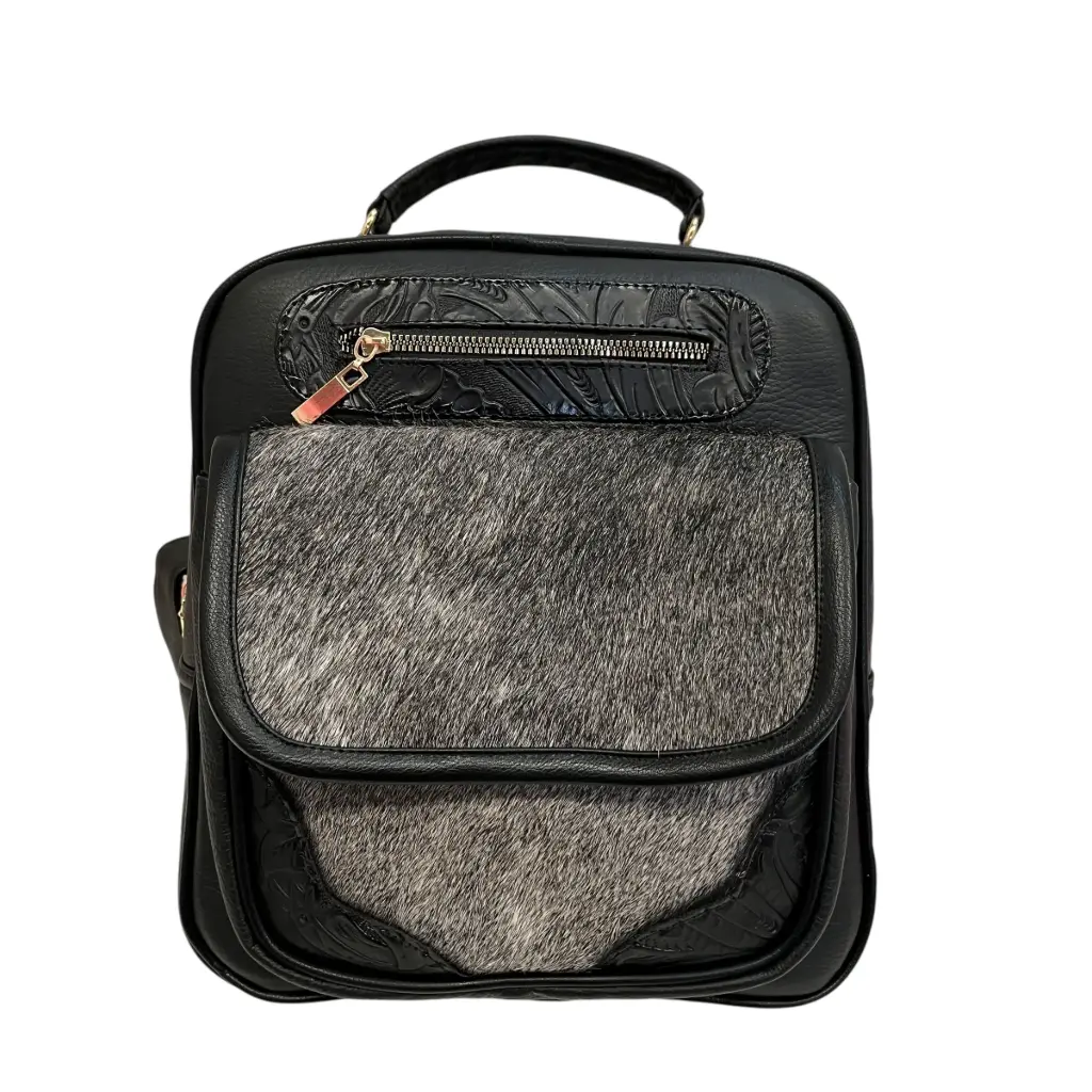 [M4RXPLFPNE] MOCHILA FLOR PIEL PELO  (LISO FLOR PELO NEGRO)