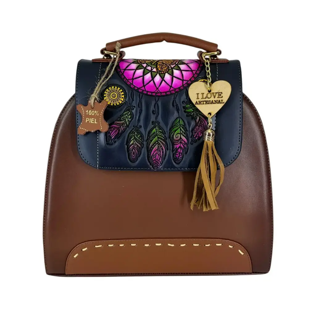 BACKPAK PIEL VAQUETA MANDALA NEGRO/SHEDRON 