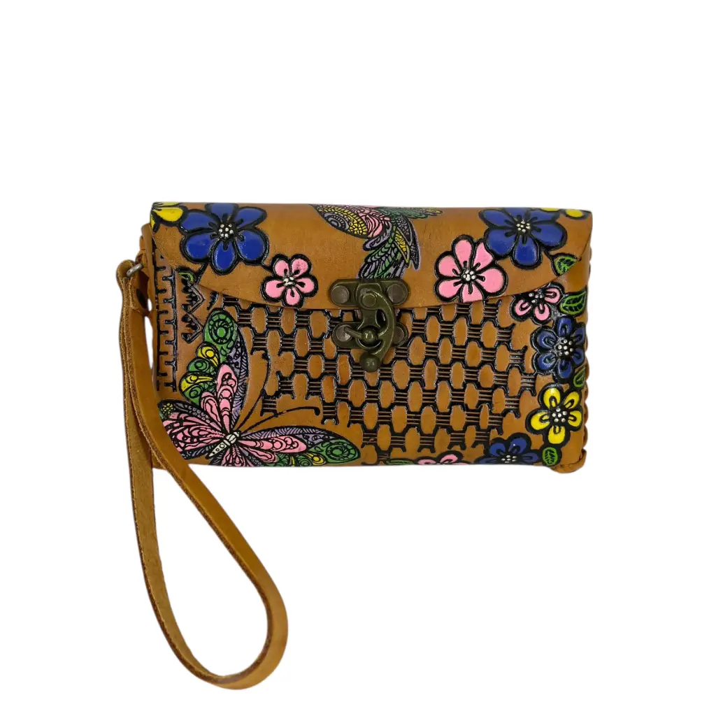 [M1VCCFSH] MUÑEQUERA VAQUETA CINCELADA  (COLIBRI FLOR SHEDRON)