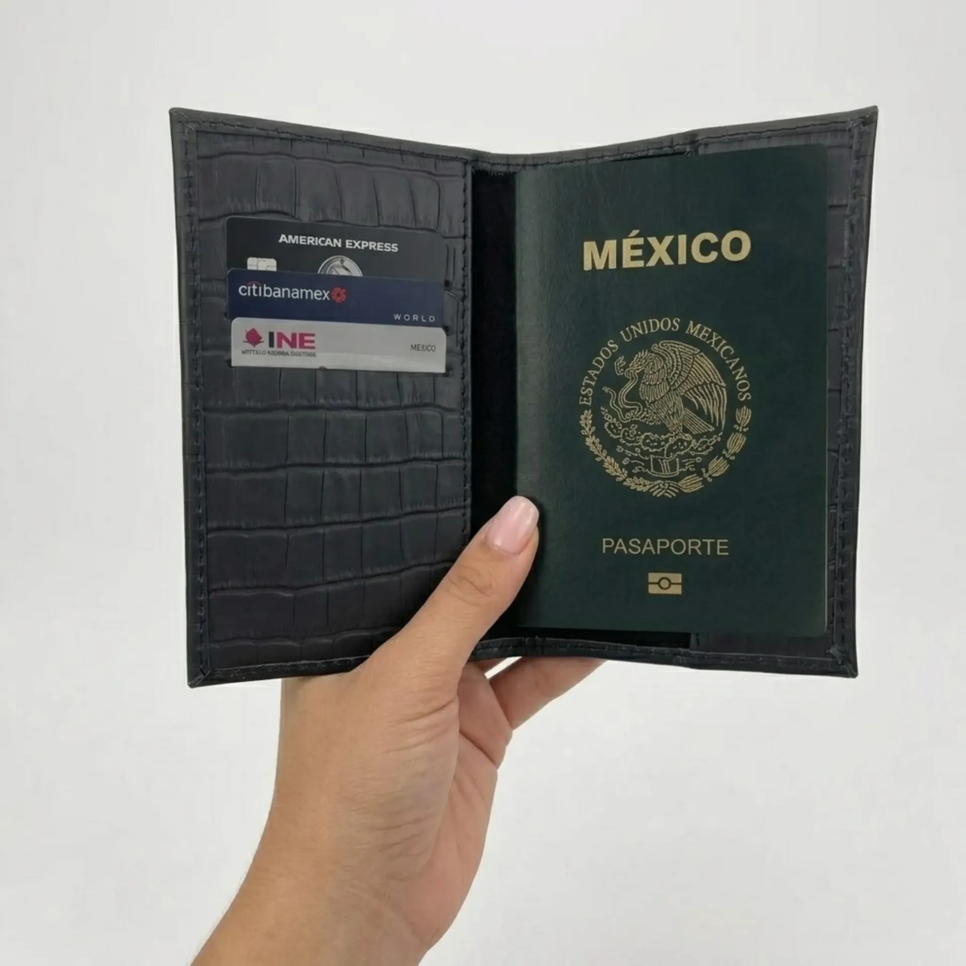 [P1PASCCN] PORTA PASAPORTE PIEL (COCODRILO NEGRO)