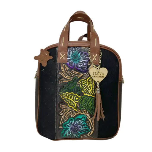 [B9MRVFPSHC] MORRAL PIEL VAQUETA FLOR PELO SHEDRON/CAFÉ 
