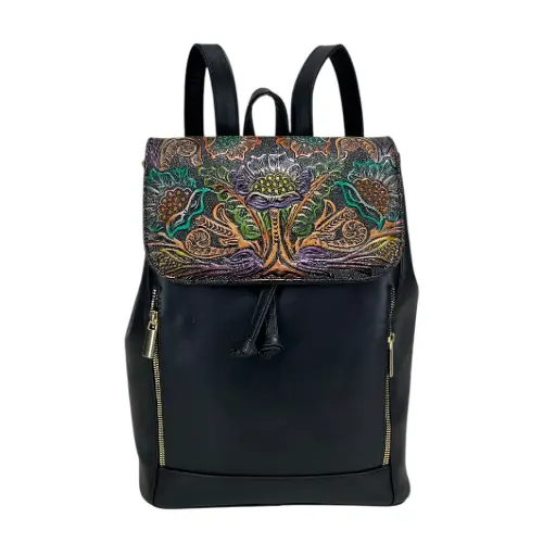 [B9MR2VFLNE] MORRAL 2 PIEL VAQUETA FLORES NEGRO 