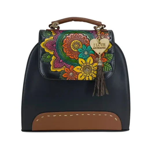 [B9BKVMANS] BACKPAK PIEL VAQUETA MANDALA NEGRO/SHEDRON 