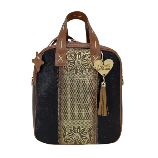 [B4BOMPOSH] BOMBON PIEL VAQUETA PELO GIRASOL ORO/SHEDRON 